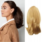 Extensie de par coada tip Mesa usor ondulata cu elastic de 32 cm Blond Inchis 39269